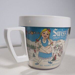 1970s Swiss Miss Promotional Cocoa Mug Thermo-Serv Ski Winter Scene Advertising